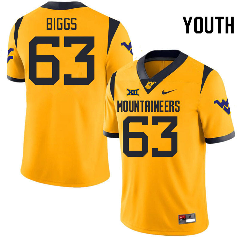 Youth #63 Bryce Biggs West Virginia Mountaineers College 2024 New Uniforms Football Jerseys Stitched